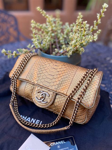 chanel gold python shiva flap bag